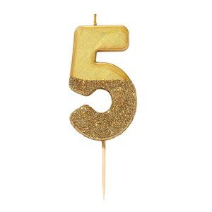 Talking Tables Glitter Candle Number 5 - Gold 3 inch